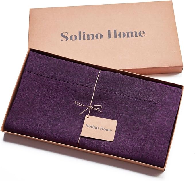 Solino Home Linen Grape Tablecloth 60 x 156 Inch - Athena, 100% Pure Linen Rectangle Tablecloth - Machine Washable Table Cloth for Valentines, Spring, Easter