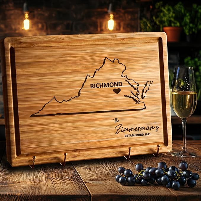 Virginia Cutting Board, Personalized Wooden States Decor, Bamboo Destination Souvenirs, State Shaped Famiy Long Distance Gifts, Virginia Beach Gifts