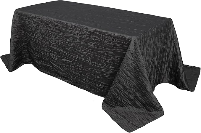 YOUR CHAIR COVERS - 90 x 132 inch Rectangular Crinkle Taffeta Tablecloth - Black, Rectangle Table Linens for 6 ft Rectangular Tables, Wedding Crushed Table Cloth