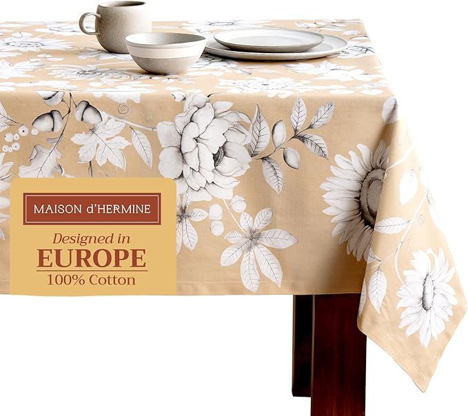 Maison d' Hermine Table Cloth Rectangle Table 100% Cotton 70 x 140 Inches Fall Tablecloth Reusable Everyday Use for Thanksgiving Christmas Decorations Dining Farmhouse Party (Pretty Autumn)