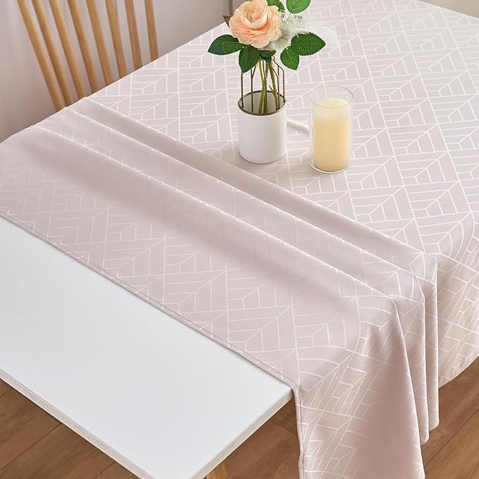 Table Cloths Rectangle Tablecloth Geometry Elegant Silky Soft Waterproof Washable Oblong Table Cover for Dining Kitchen Party Banquet Patio Decoration (60 x 102 Inch,Light Brown)