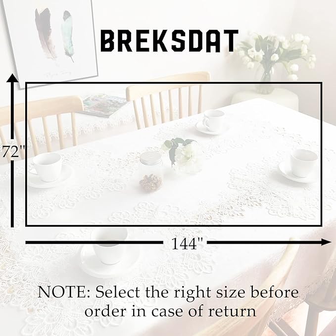 Tablecloths for Rectangle Tables Lace Elegant Decor for Dinning Home Holiday Party Kitchen Easter Christmas Wedding Farmhouse Outdoor Washable Table Linen (H17176-white-1, 72 * 144)