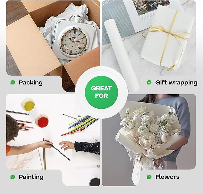 White Kraft Paper Roll 18" x 2160" (180 feet) with Cutter - USA-Made Wrapping Paper for Packing, Moving, Shipping & Crafts/Arts - 100% Recyclable Natural Craft Material by IDL Packaging