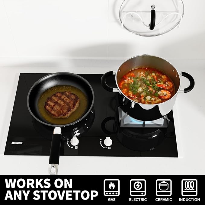 Non Stick Frying Pans, Stainless Steel Kitchen Nonstick Cookware Set of 3, 10” 11.5” 5” Pan, Compatible with All Stoves