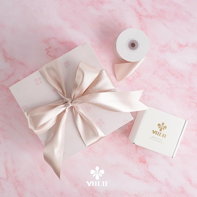 MEEDEE Rose Gold Satin Ribbon 2 Inch Rose Gold Ribbon Lux Double Faced Ribbons by 25 Yards Silk Satin Ribbons for Gift Wrapping, Wedding, Flower Bouquet, Holiday Decorating