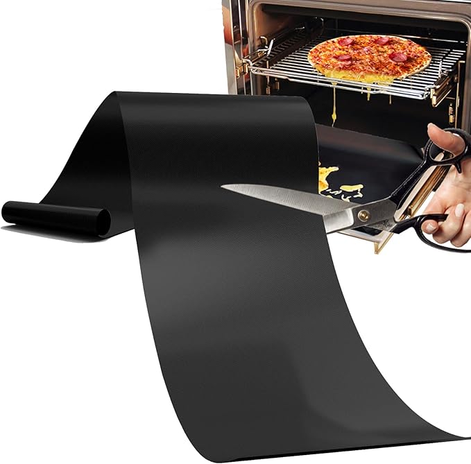 16x75 Inch Oven Liner Roll for Bottom of Oven - Thick Heavy Duty Non-Stick Teflon Mat, BPA & PFOA Free, Custom Cut to Size for Stovetops, Grills & Air Fryers (Black)