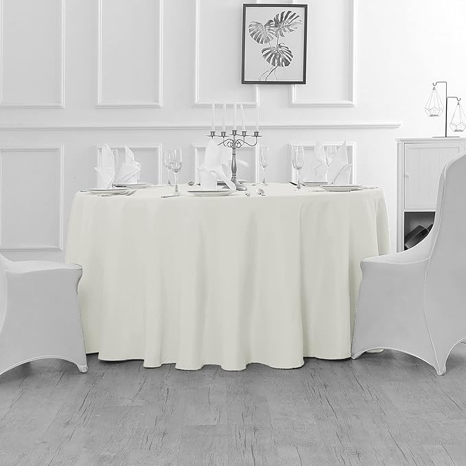 Fokitut 12 Pack Waterproof Round Tablecloth, 90 Inch, Stain Resistant and Wrinkle Polyester Table Cloth, Fabric Table Cover for Kitchen Dining, Wedding, Party, Holiday Dinner-Ivory