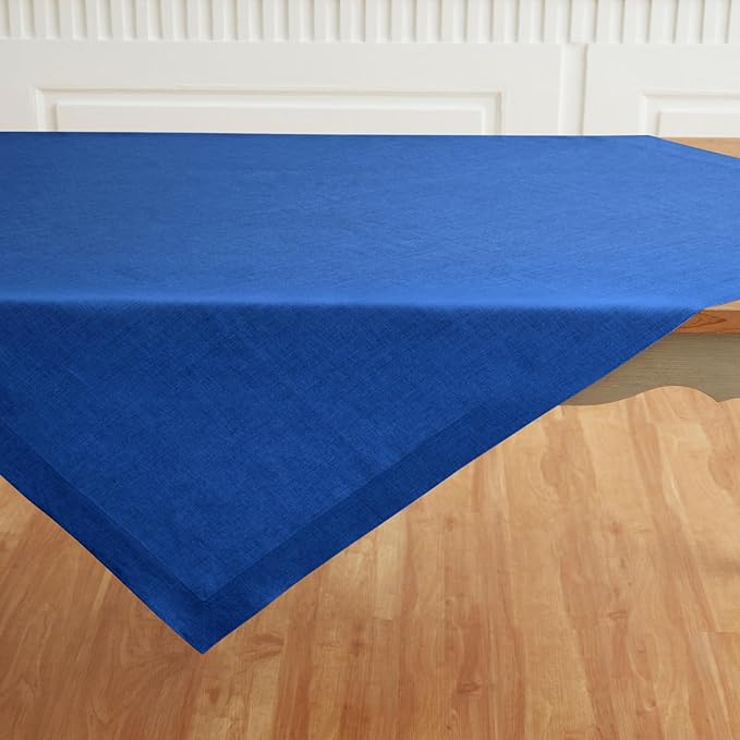 Solino Home Linen Square Tablecloth 52 x 52 Inch - 100% Pure Linen Royal Blue Table Throw - Fete, Machine Washable Table Cloth