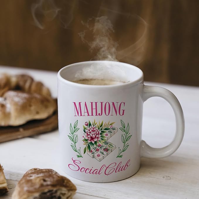 Mah Jong Gifts Mug, Mahjong Gifts for Women Coffee Cup Ceramic, Gift for Mah Jong Players Lovers, Mahjong Social Club Ceramic Coffee Tea Mug 11 oz