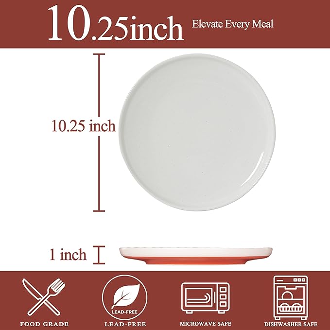10.25-Inch Dinner Plates Set of 4, Dual Glaze Stoneware Plates, Microwave and Dishwasher Safe, Ceramic Plates for Everyday Dining, Stardust Glaze White