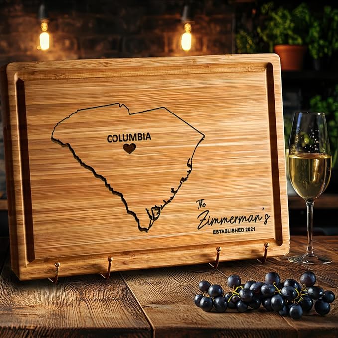 South Carolina Cutting Board Personalized, State Shaped Boards, Bamboo USA Gifts, Housewarming States Visted Map - Decor for Home