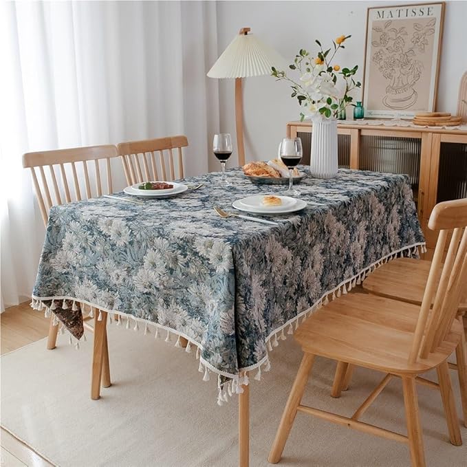Rectangular Tablecloth Flower Jacquard Tablecloth Bohemian Thick Tablecloth Suitable for Restaurant Camping(Style5,140 * 160cm)