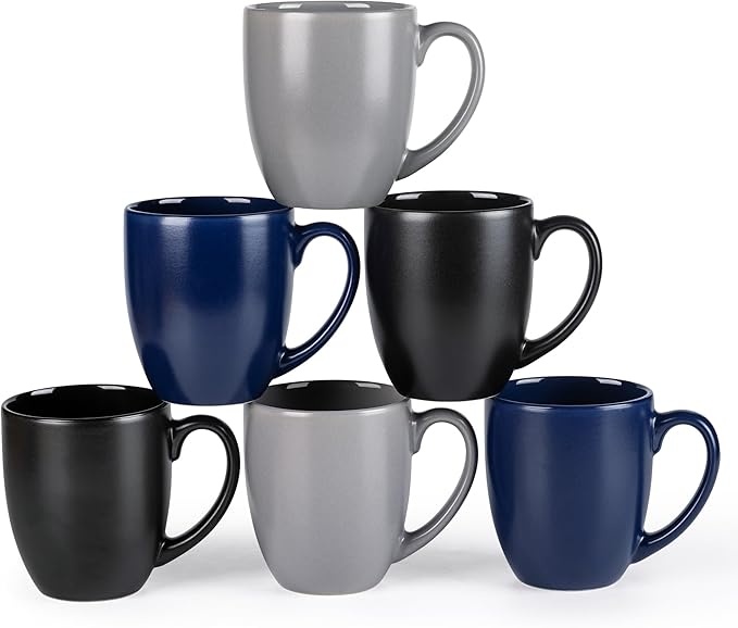 GBhome 12oz Coffee Mugs Set of 6,Ceramic Coffee Mugs for Man, Woman, Dad, Mom, Modern Coffee Mugs Set with handle for Tea/Latte/Cappuccino/Milk/Cocoa. Dishwasher&Microwave Safe,Multi-Color