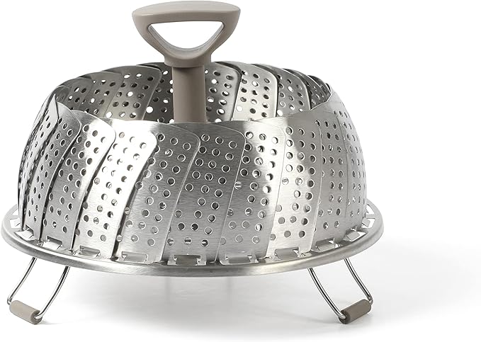 Martha Stewart Richburn 10.6-Inch Telescopic Folding Steamer Insert with Nylon Handle – Mirror Finish, Durable Stainless Steel Vegetable and Food Steamer