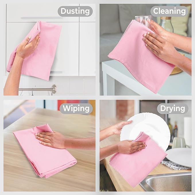 Urban Villa Kitchen Towels 100% Cotton Dish Towels for Kitchen(Set of 6) 20”x30” Dish Cloths Highly Absorbent Kitchen Linen Set with Hanging Loop Perfect for Drying Dishes Cleaning Hand Towels – Pink