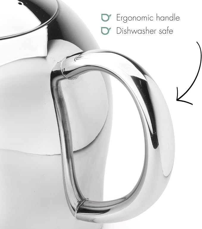bredemeijer Santhee Double Walled Teapot, 0.5-Liter Stainless Steel Glossy Finish with Glossy Accents