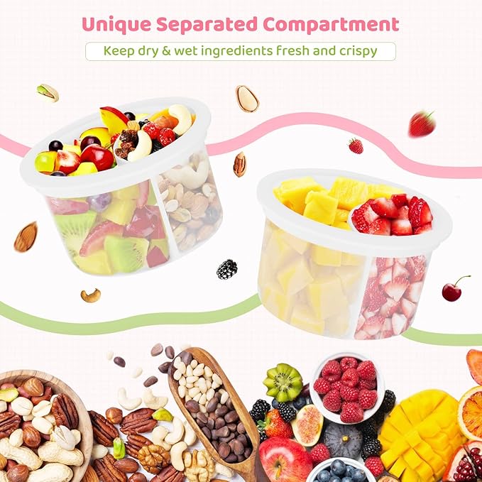 Overnight Oats Containers with Lids and Spoons - 4 Pack 16 oz Glass Mason Jars with Separate Compartments Airtight Overnight Oat Jars Leakproof Yogurt Parfait Cup for Oatmeal Chia Pudding Cereal Salad
