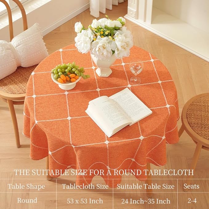 Zobesta Linen Burnt Orange Round Tablecloth 53 inch, Washable Farmhouse Soft Boho Fall Table Cloth Round for Outdoor, Party, Holiday, Picnic