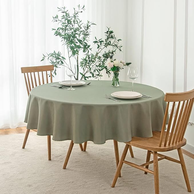 maxmill Round Linen Looking Textured Tablecloth Spill-Proof Wrinkle Free Soft Jacquard Table Cloth for Circular Table Cover, for Dining Room Buffet Banquet Parties Holiday Dinner, 70 Inch Sage Green