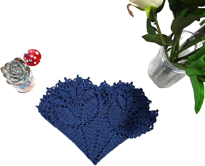 BIBITIME Tulip Flower Doilies Lace Doilies Kitchen Table Doily Mats Tablecloth Handmade Crochet Placemats Vase Dish Plate Mat (1 PC- 15 inches- 16 inches, Navy)