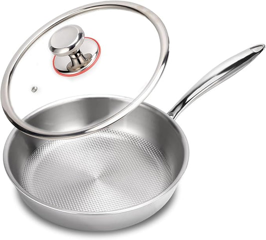 9.45 Inch Titanium Pan,99.6% Titanium Frying Pan for Cooking Healthy Non-Toxic Cookware with Lid Plateful Pan for Even Heating, Induction Compatible, Oven & Broiler Safe