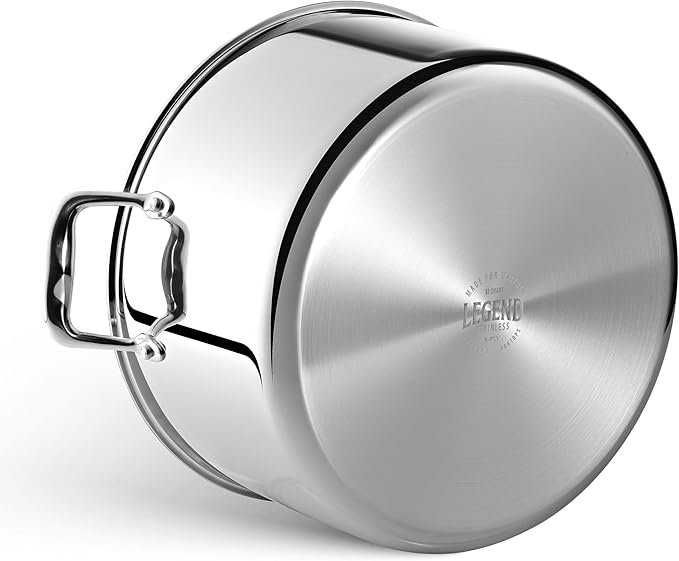 LEGEND COOKWARE 5-Ply Stainless Steel 12-Quart Stock Pot with Lid - Induction Compatible, Oven Safe 800°F - Non-Toxic, No Coatings - Even Heating, Won't Warp - Built to Last Generations