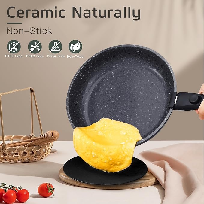 GiPP Ceramic Pots and Pans Set Non Stick, Nonstick Detachable Handle Cookware Sets, Healthy Non Toxic PFAS PFOA & PTFE Free, Dishwasher ＆Oven Safe, Induction Kitchen Pot and Pan, 17 Piece Gray