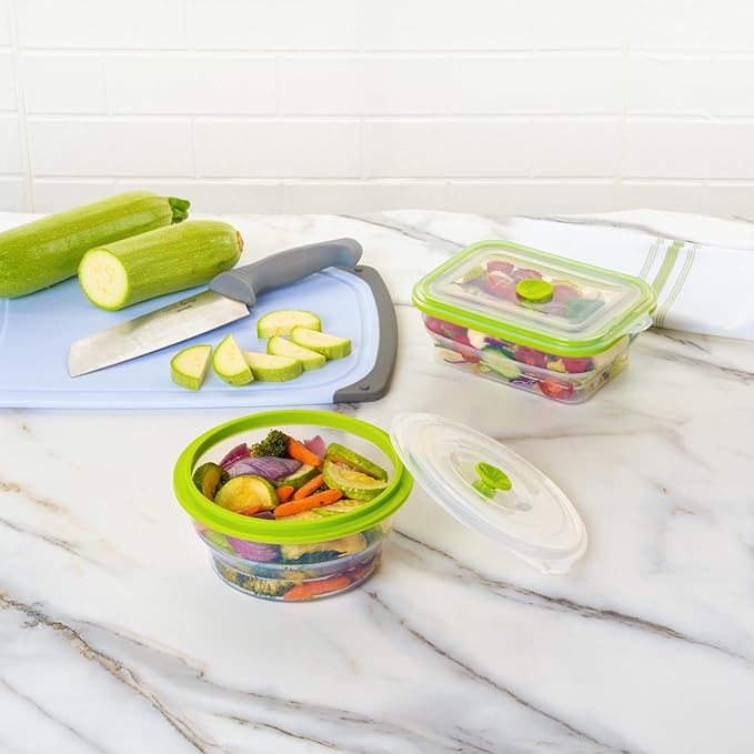 Restaurantware-Fresh Hero 30.6 Ounce Storage Containers, 20 Durable Airtight Food Containers - Microwavable, Freezable, Green Silicone Collapsible Container, Dishwashable, With Vented Lids