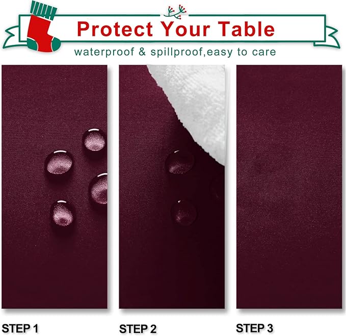Hiasan Burgundy Rectangle Tablecloth - Waterproof Washable Polyester Christmas Fabric Table Cloth for Buffect Dining Birthday Party Wedding, 54 x 80 Inch