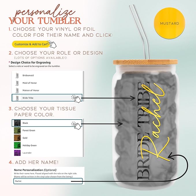 Sincerely, Me Elegant Frosted Tumbler For Bridesmaid Gifts, Personalized Glass Cup For Bridal Party Wedding Favors, Maid of Honor Cups for Bachelorette Party (FW1) (Mustard Gloss)