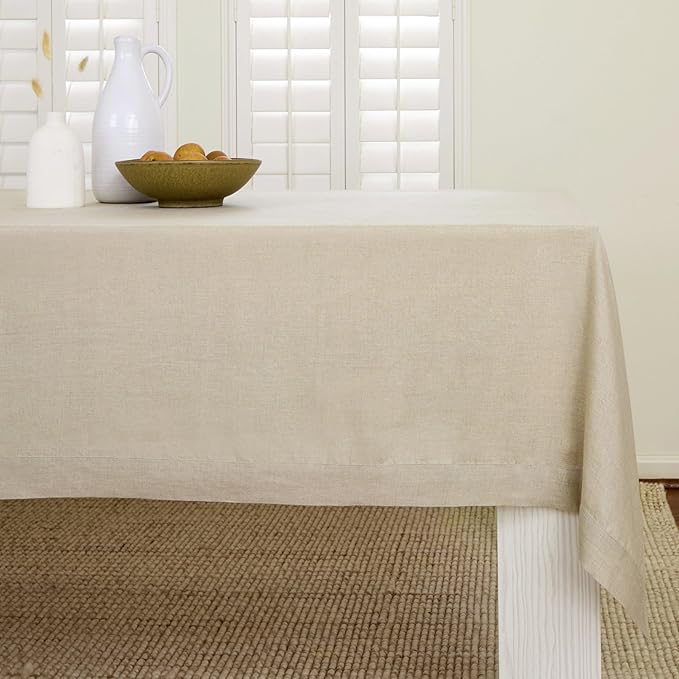 Solino Home Linen Natural Tablecloth 60 x 108 Inch - 100% Pure Linen Rectangular Tablecloth - Machine Washable Table Cloth for Spring, Easter - Fete