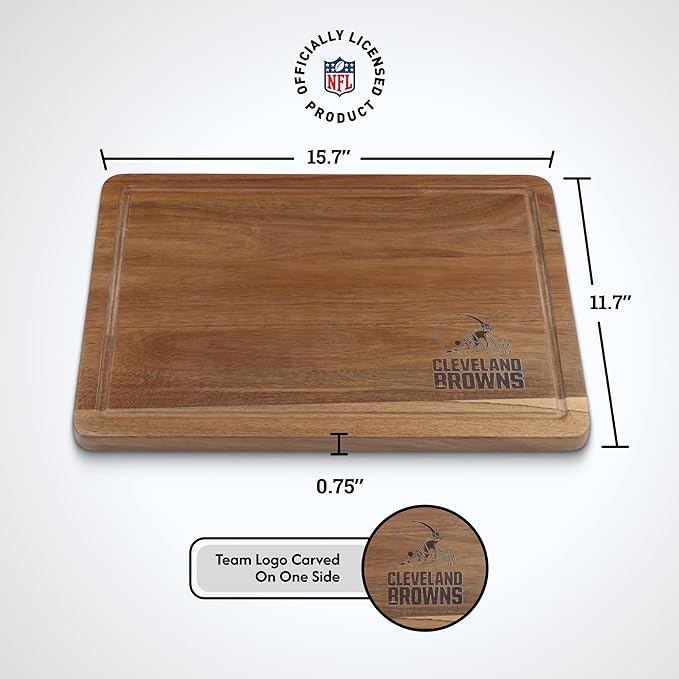 The Memory Company Officially Licensed NFL Acacia Cutting Board – 11.7" x 15.7" Durable Wood Chopping & Serving Board with Team Logo