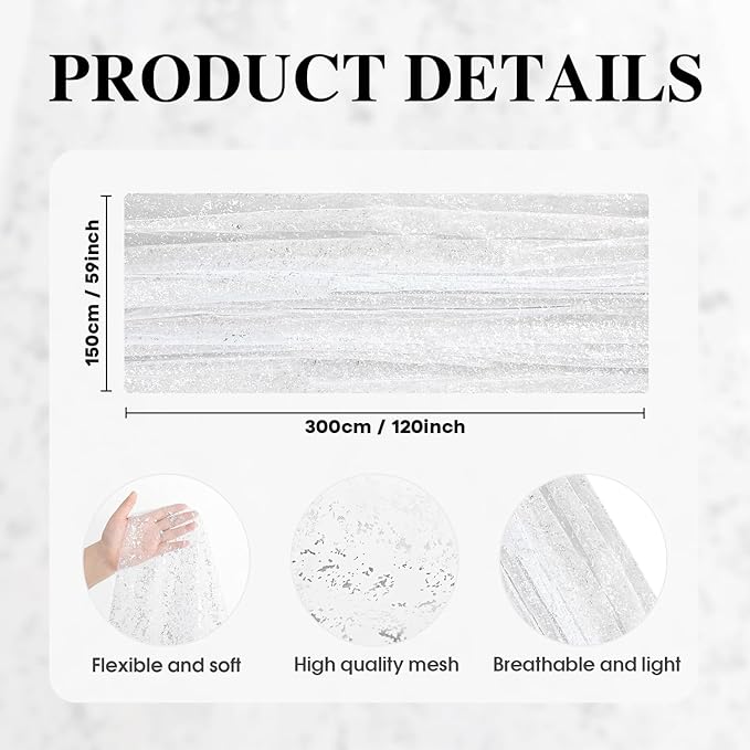 Artoid Mode White Silver Gauze Table Runner 59x120 Inch 10FT, Glitter Metallic Foil Sheer Dining Holiday Wedding Anniversary Birthday Table Decor for Home Party
