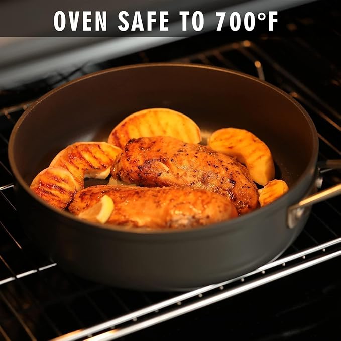 MsMk Nonstick Deep Frying Pan, 4.5 Quart Saute Pan with lid, 11 inch, Stay-Cool Handle, Smooth Bottom, PFAS Free Non-Toxic, Oven safe to 700℉, Induction, Ceramic and Gas Cooktops