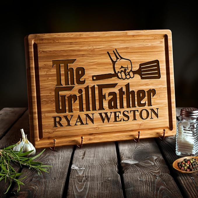 The Grill Father Cutting Board, Personalized Grilling Gifts for Men, Custom Cutting Board for Dad, Fathers Day Bbq Gifts for Him, Grill Gifts for Birthday