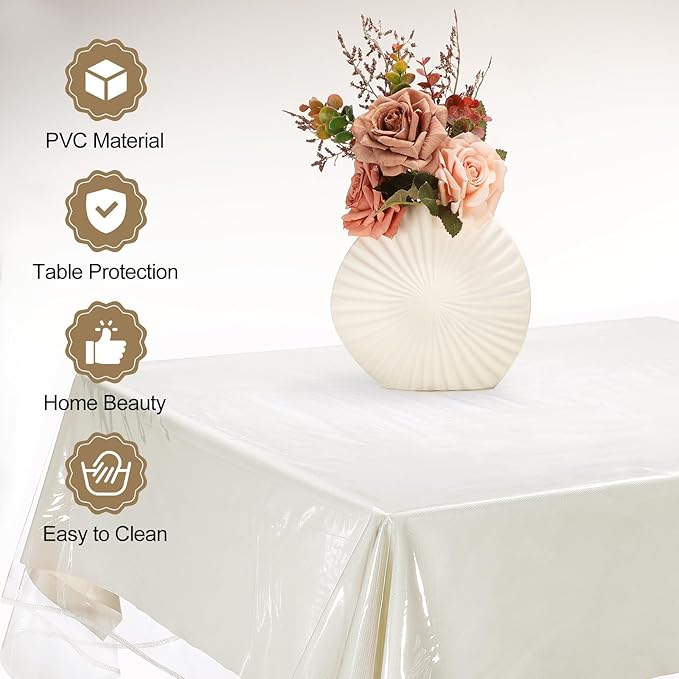uxcell 60 x 102 Inch Clear Plastic Tablecloth, Waterproof Oilproof Rectangle Vinyl Table Cover Protector with Sewn Finished Edges, Table Cloth for Dining, Parties and Holidays