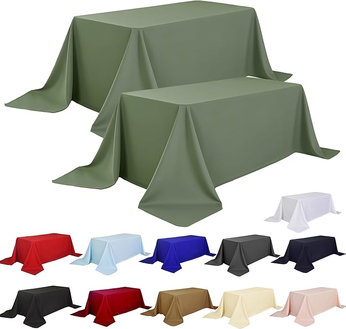 2-Pack 90x132 inch Sage Green Table Cloths, Solid Stain and Wrinkle Resistant Oblong Tablecloth, Premium Plain Weave Polyester Fabric Rectangle Table Linen Covers for Hotel, Wedding