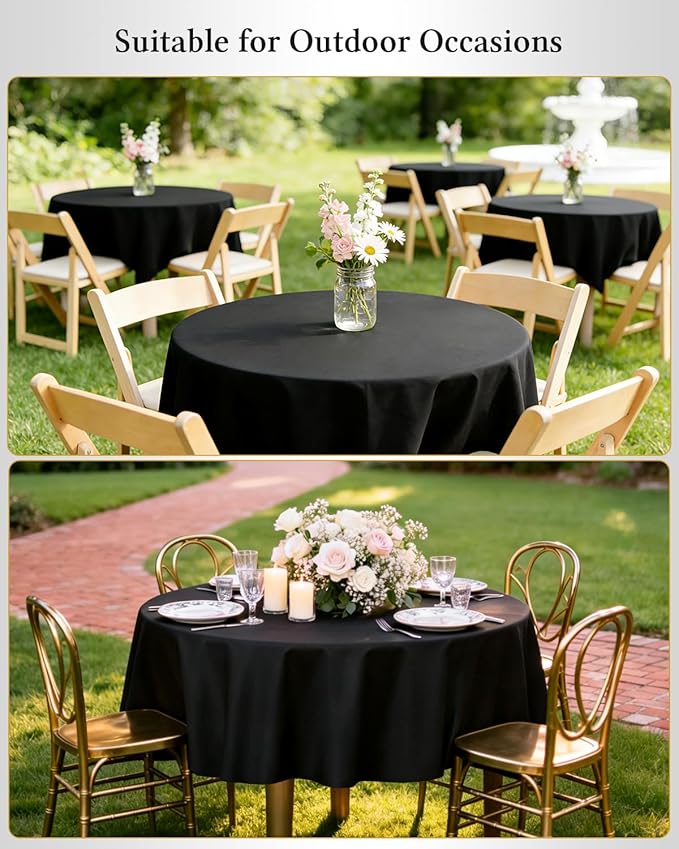 BESTVIP 60inch Round Polyester Tablecloths - Fabric Washable Decorative Table Cover for Restaurant, Parties, Dinning Tables, Holiday, Events (Black)