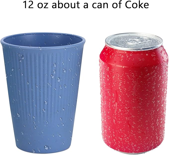 Homienly Drinking Glasses Wheat Straw cups,Unbreakable Alternative to 12oz Plastic Cups,Stackable and Lightweight Cups for Juice,Iced coffee-Colorful