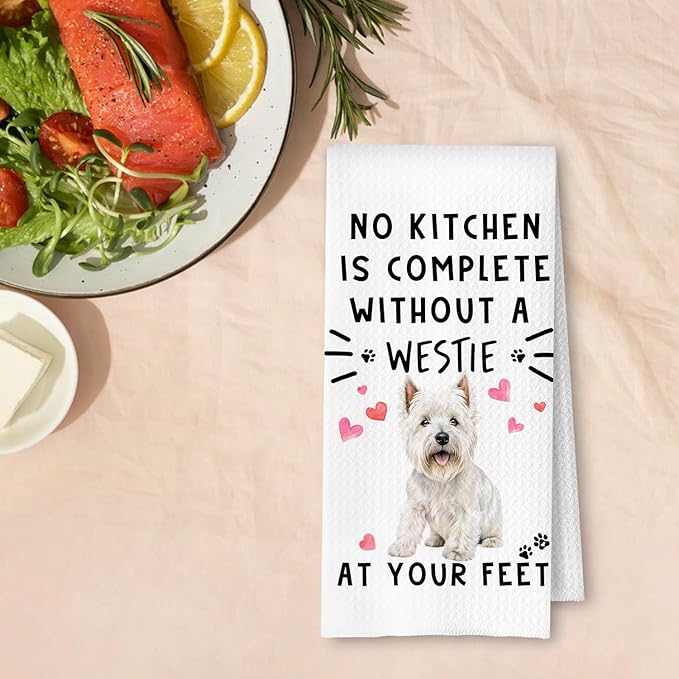 Westie Funny Dog Kitchen Towels for Women - A Kitchen is Not Complete Without A Westie Dish Towel Waffle Weave Hand Towels for Home Bathroom,Dog Lovers Gift,16×24 Inch