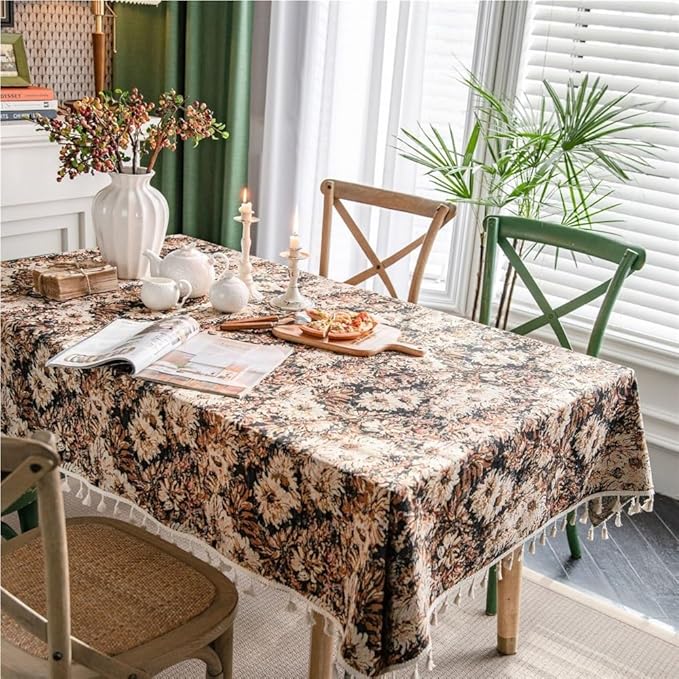 Rectangular Tablecloth Cherry Jacquard Tablecloth Thick Tablecloth Suitable for Restaurant Camping(Style4,140 * 180cm)