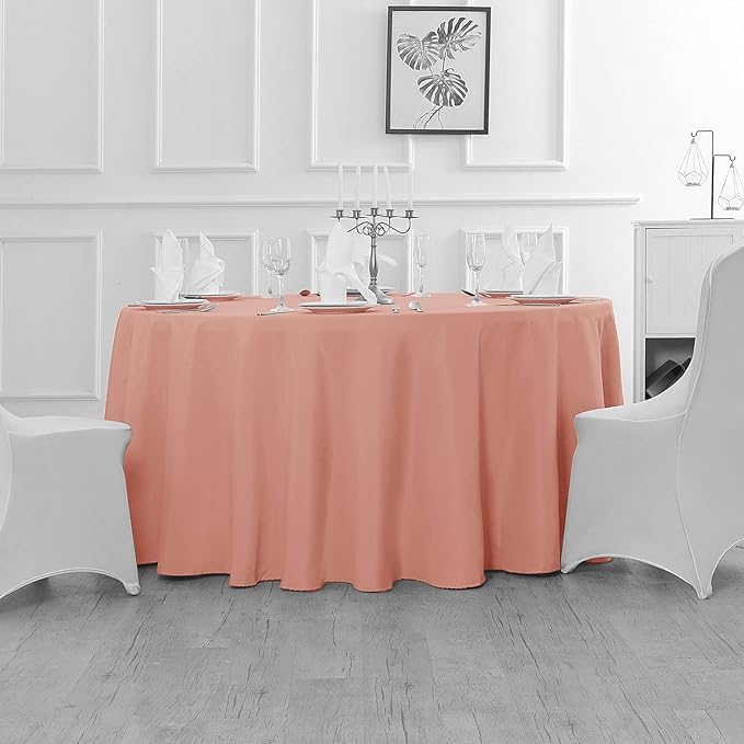 Fokitut 2 Pack Waterproof Round Tablecloth, 70 Inch, Stain Resistant and Wrinkle Polyester Table Cloth, Fabric Table Cover for Kitchen Dining, Wedding, Party, Holiday Dinner-Dusty Pink