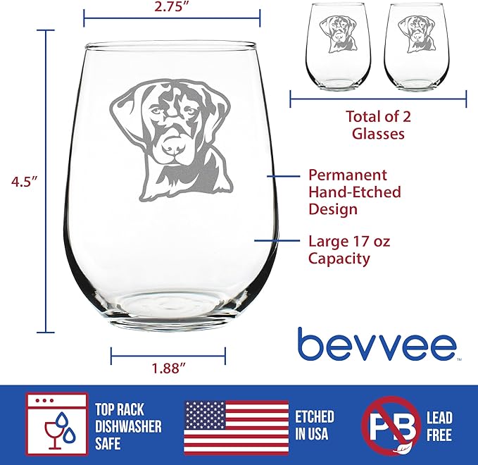 Bevvee Black Lab Face Stemless Wine Glass - Large Glasses - Set of 2 - Cute Gifts for Dog Lovers with a Labrador Retriever