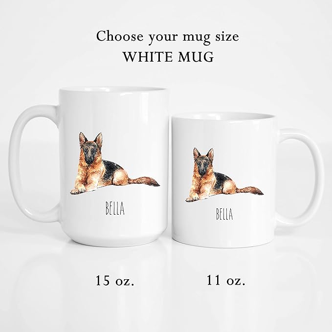 German Shepherd Custom Coffee Mugs with Name for Dog Mom Dad - Personalized Gifts for Best Friends - Grandma Grandpa Present (German Shepherd)