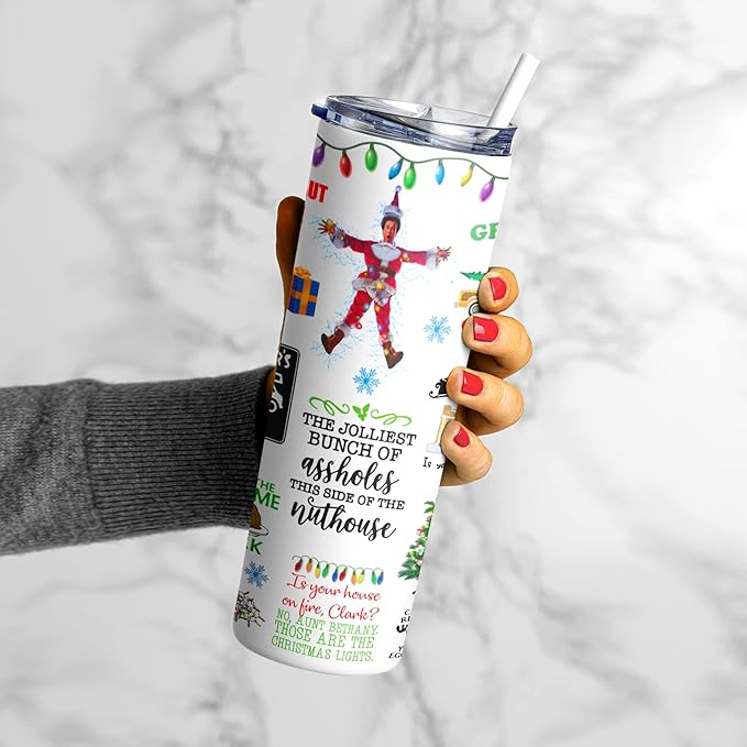 Christmas Vacation Tumbler – Funny Holiday Gift for Men Women Coworkers – Classic 80s Christmas Movie Quotes Inspired Cup – Perfect for Hot Cocoa, Coffee, or Holiday Spirits - 20 Oz