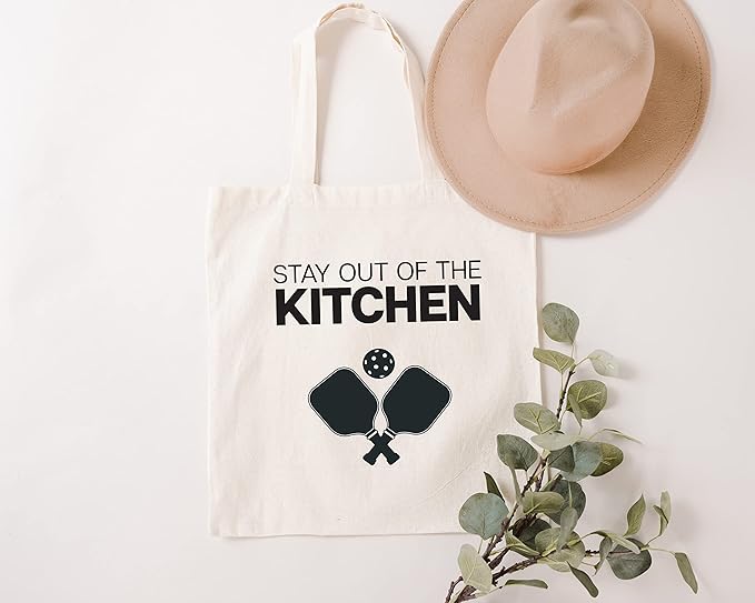 Pickleball Stay out of the Kitchen Market Canvas Lightweight Tote Bag for Him or Her - Pickle Ball Grocery Bag - Retirement - Christmas - Mothers Fathers Day - Birthday (Stay Out of the Kitchen Tote)