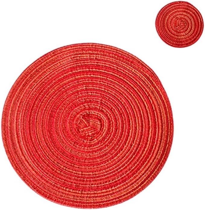 Woven Braided Round Placemat Coaster 1/4/6/12 Set Table Mats for Dining Table Wedding Holiday Party and Everyday Use(WP red,6 Sets)