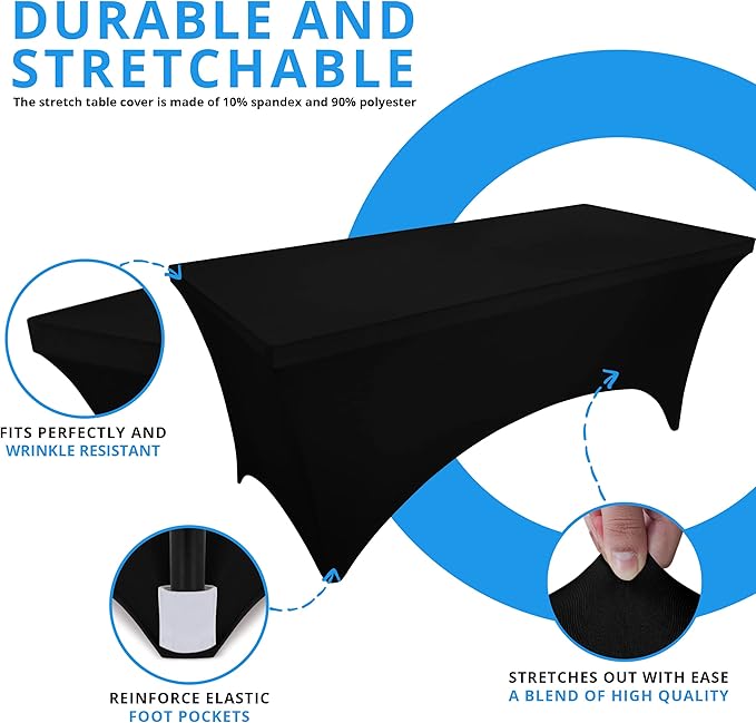 Utopia Kitchen Spandex Tablecloth 2 Pack [4FT, Black] Tight, Fitted, Washable and Wrinkle Resistant Stretch Table Cloth Rectangle Cover for Trade Show, Weddings & Parties [48Lx30Wx30H Inch]