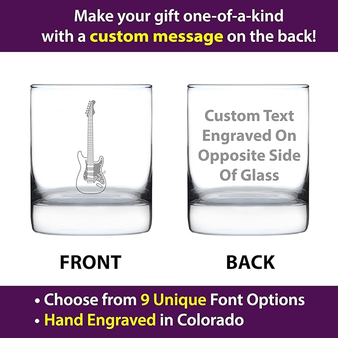 Custom Electric Guitar Rocks Glass - Music Gifts for Guitar Players, Teachers and Musical Accessories for Musicians that Play Guitar - 10.25 Oz Glasses