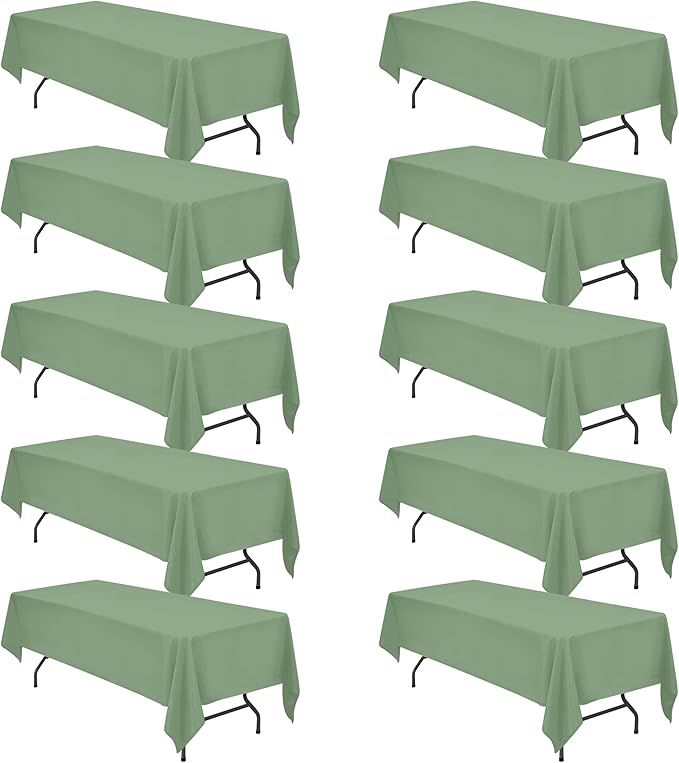 BRILLMAX 10 Pack Sage Green Tablecloths 60 x 126 Inch for 8ft Rectangle Tables - 150 GSM Polyester Fabric, 15" Standard Drop, Water, Stain & Wrinkle Resistant Cloth Cover for Wedding Dining Buffet
